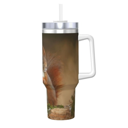 

Cute Animal Red Squirrel Sciurus 40oz Car Insulated Cups Ice Bully Cup with Handle Double Stainless Steel Vacuum Tumblers Water Bottle with Lid and Straw