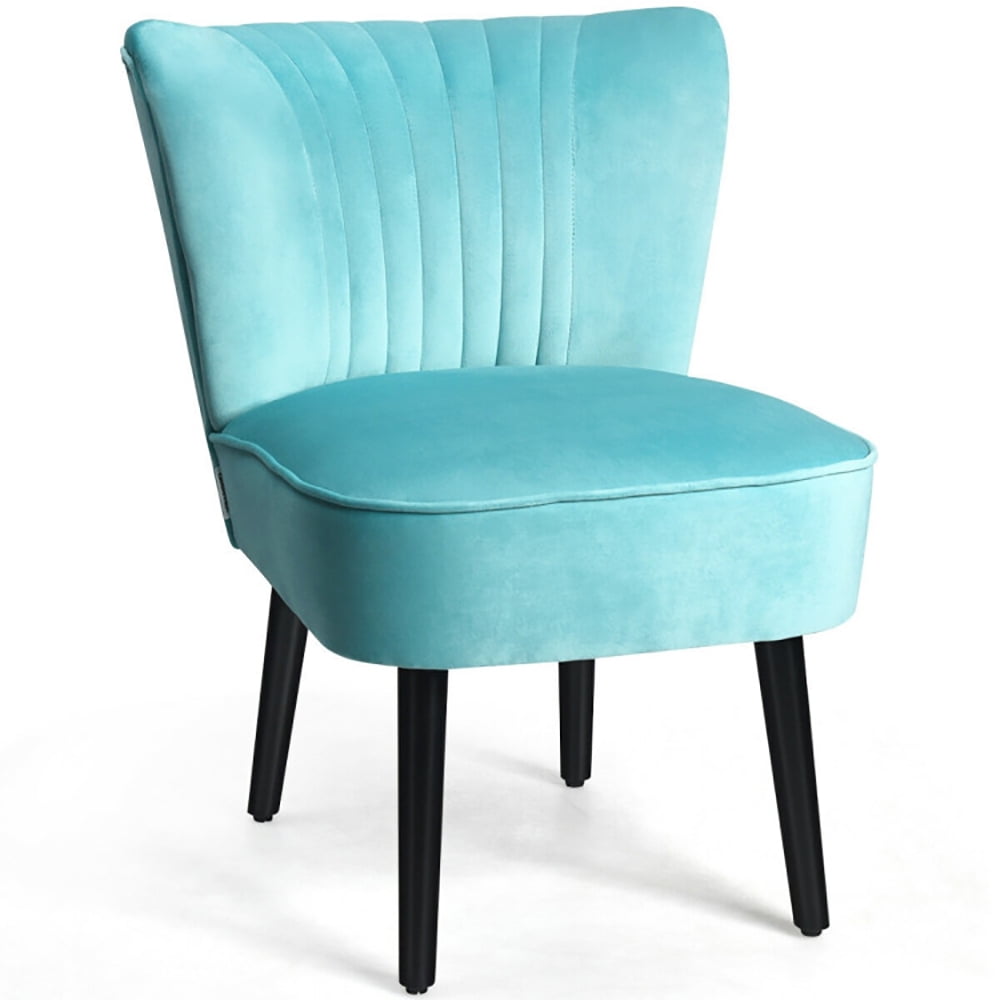 Finihen Upholstered Modern Armless Club Chairs, Set of 2 Upholstered Modern Leisure Club Chairs with Solid Wood Legs, Leisure Chairs Slipper Chairs for Living Room Bedroom, Turquoise