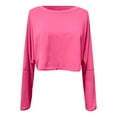 thumbnail image 5 of HNMKIU Cropped Crewneck Sweatshirt Long Sleeve Top for Women Casual Pullover Soft Comfortable Streetwear Fashion for Daily Wear and Light Exercise Z02_Hot Pink,XS, 5 of 6