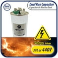 thumbnail image 3 of Appli Parts Dual Run Capacitor for ac 25+5 Mfd uF (microfarads) 370VAC or 450VAC CBB65 Round Universal fit for hvac and other applications 4-1/4 in High 2 in Wide CON-25/5-450, 3 of 8