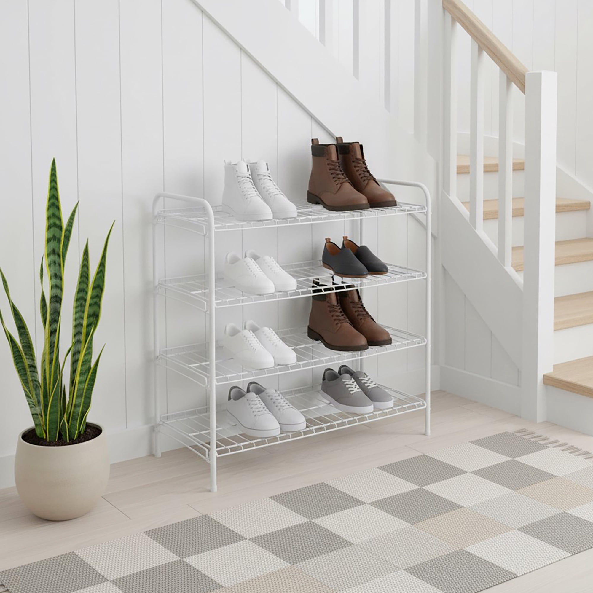 (2 pack) Mainstays Steel Wire Shoe Organizer, 4-Tiers, 12 Shoe Pair Capacity, Durable Shoe Rack, White