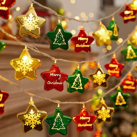 Deago Christmas Decorations Lights, 10ft 20 Led Battery Christmas Lights, Christmas Ball & Star Ornaments Lights for Xmas Tree Wreath Window Wall Home Garden Outdoor Indoor Decor