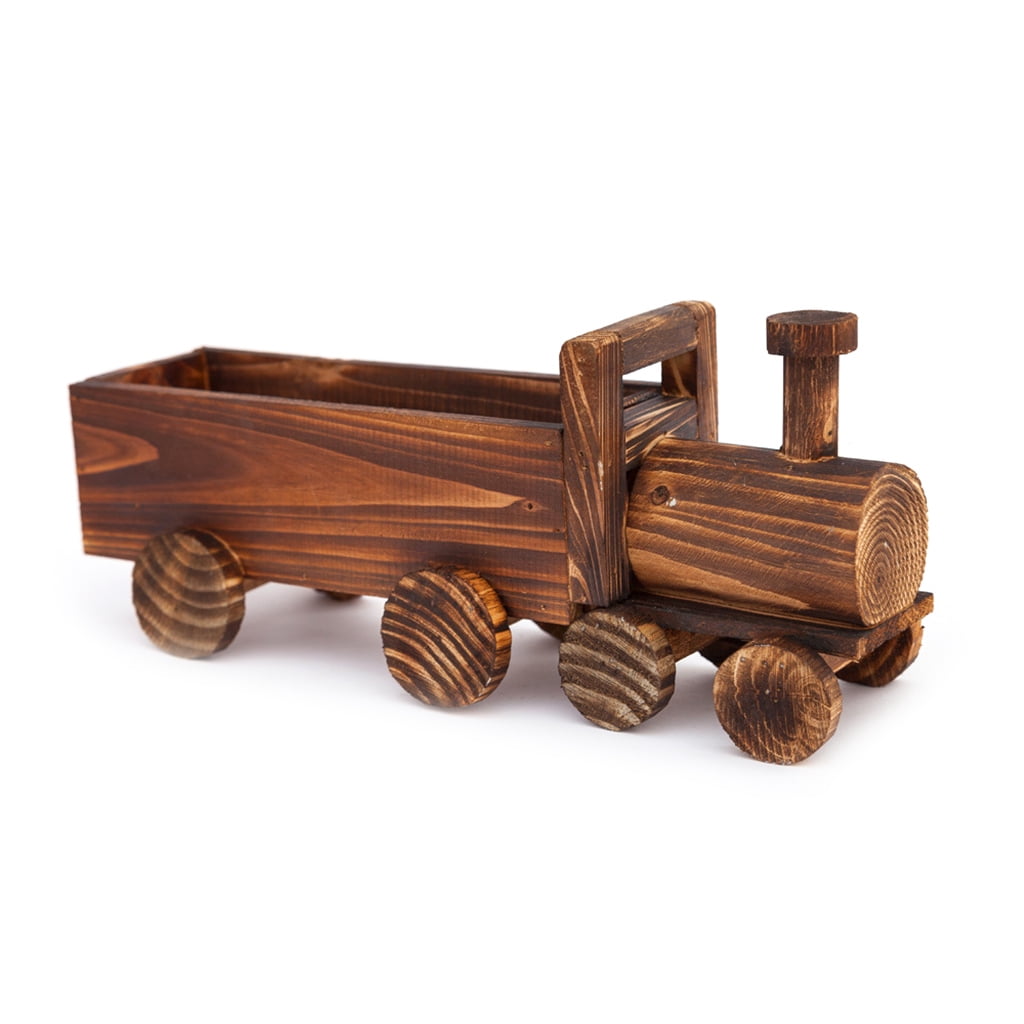 Retro Wooden Train Flower Pot Succulent Plant Potted Bonsai Planter Home Garden