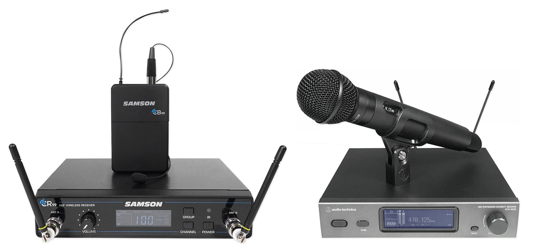 Audio Technica ATW-3212/C510DE2 Handheld Microphone+Receiver+Samson  Lavalier Mic