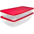 thumbnail image 1 of HOMZ Lot de 2 Bacs de Rangement en Plastique Transparent avec Couvercles, 41 Litres, Rouge - Conteneurs Empilables pour Décorations de Noël, Emballages Cadeaux et Artisanat, 1 of 7