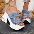 thumbnail image 2 of Rokment Womens Denim Buckles Chunky High Heels Slip on Sandals 2026 Summer Fashion Casual Canvas Platform Wedge Heeled Walking Slides Shoes Blue Size 6.5, 2 of 5