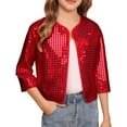 thumbnail image 2 of Loopsun Girls Sequins Jackets, Girls Solid Sequin Long Sleeve Performance Outerwear Open Front Jacket Red, 12-13 Years, 2 of 4
