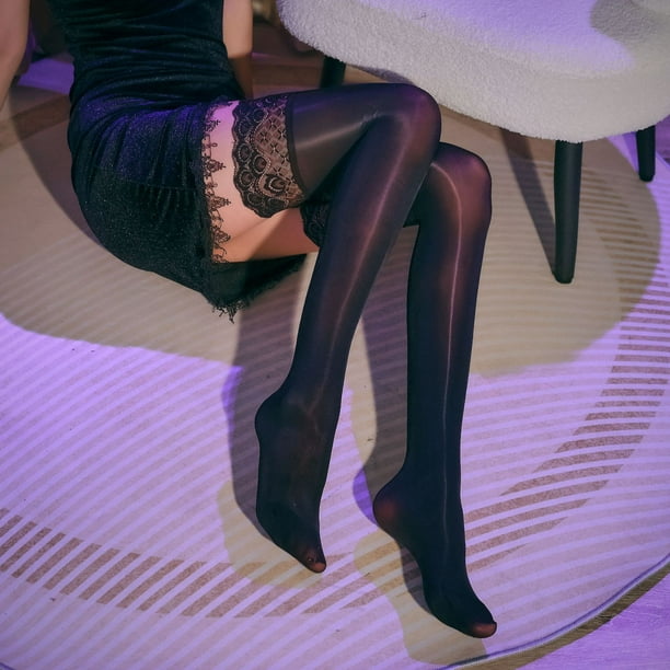 Calcetines de encaje de silicona antideslizantes por encima de la rodilla, calcetines de muslo aceitosos, medias sexys, calcetines de muslo con aceite de caballo reflectantes y sedosos