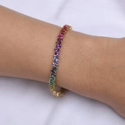 PINKCITYSHOPSTORE Pear Cut Rainbow sapphire upside down tennis bracelet,Silver For women gift for her