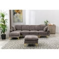 thumbnail image 4 of Large Sectional Sofa Couch & Ottoman Set, U Shape Sectional Sofa with 2 Pillows Living Room Modular Sofa Accent Sofa Chaise Lounge and Golden Legs (Gray), 4 of 7
