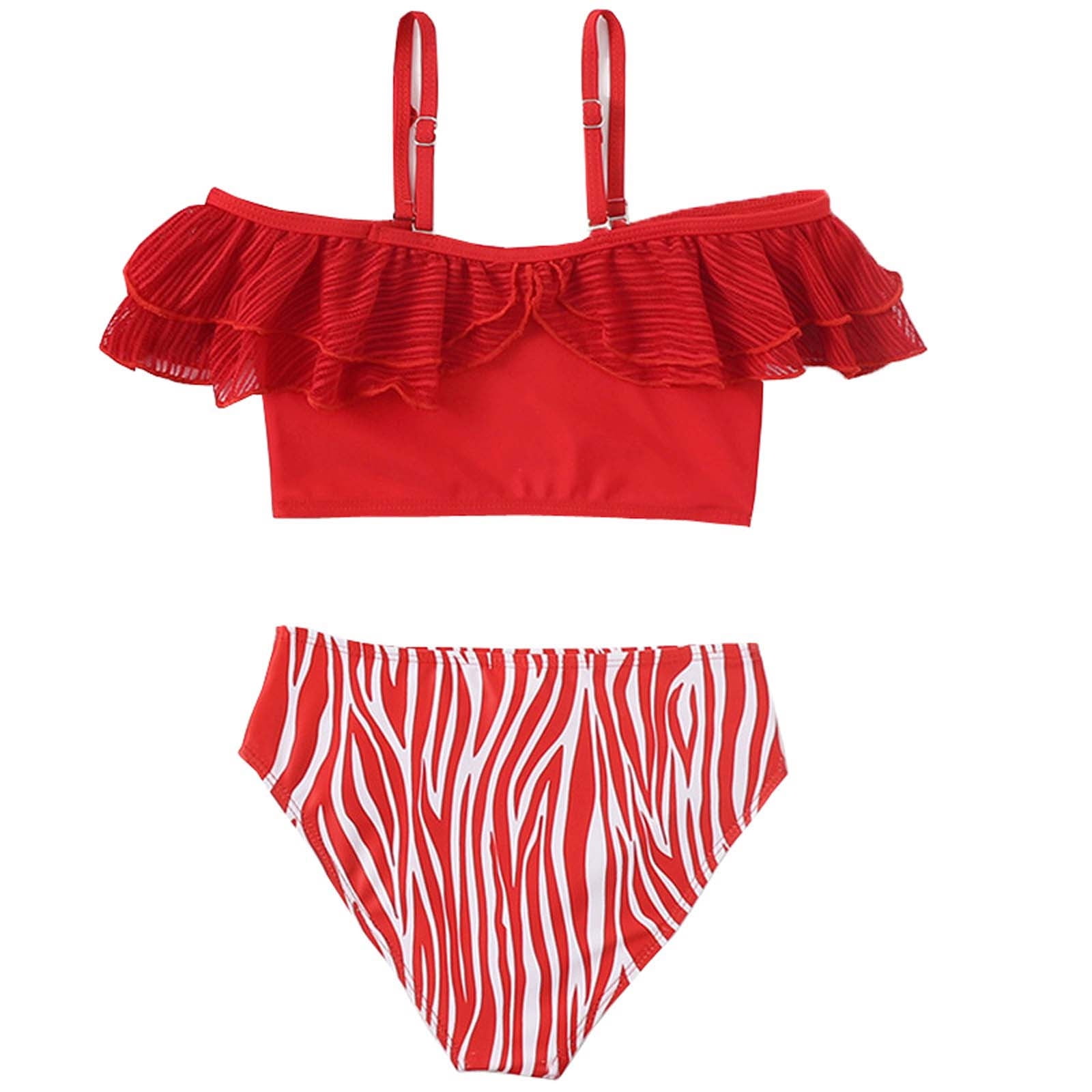 striped ruffle high waisted bikini set