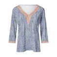 thumbnail image 4 of QUNYINEY 3/4 Sleeve Womens Shirts Casual Floral Blue V-Neck Tops Pullover Drop Shoulder Loose Lace T-Shirts, 4 of 4