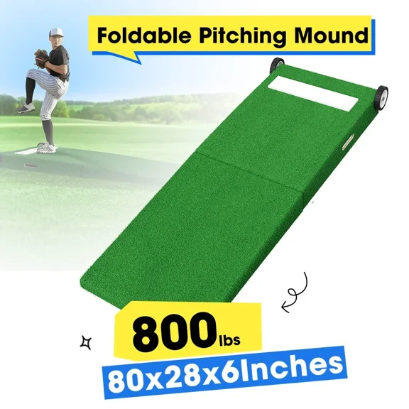 Foldable Portable Pitching Mound 80" x 28" x 6", Baseball Softball Pitcher's Mound for Training, Indoor Outdoor Practice Equipment