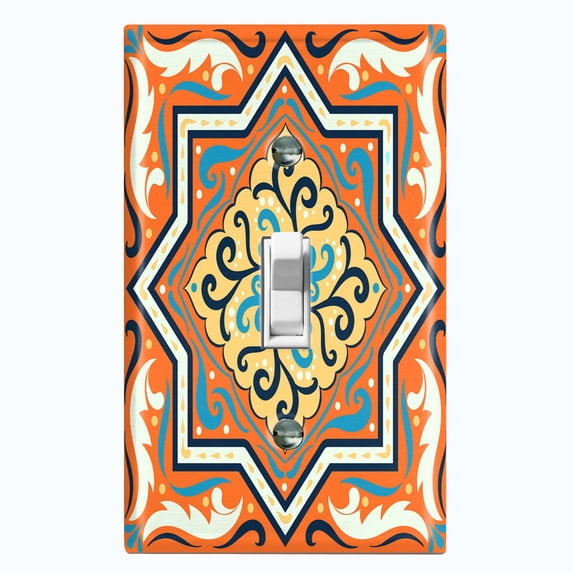 Metal Light Switch Plate Cover Blue Orange Mandala Star Tile Pattern TIL041