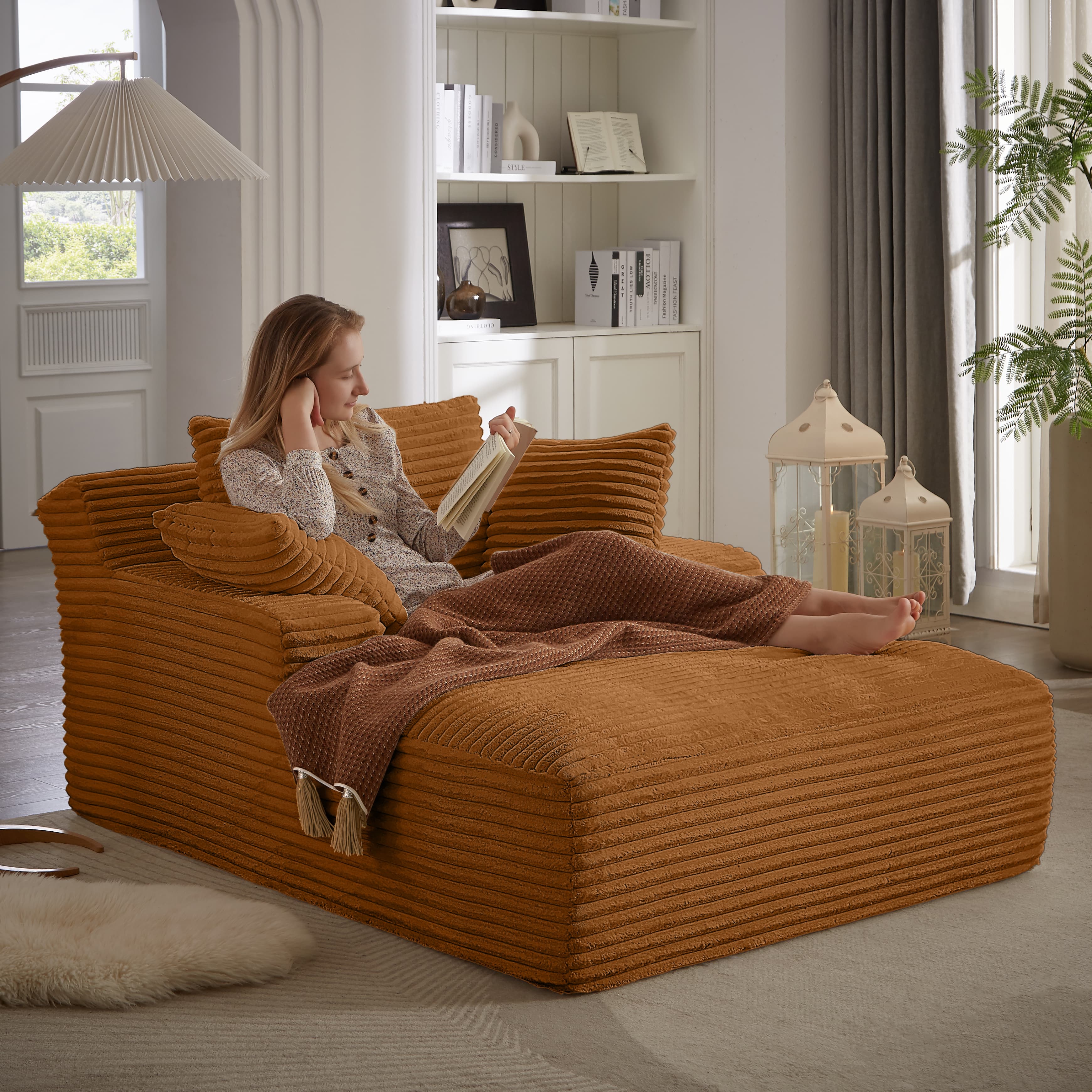 MAYEERTY Oversized Corduroy Chaise Lounge Chair, Boneless Comfy Sleeper, No Assembly for Living Room Office