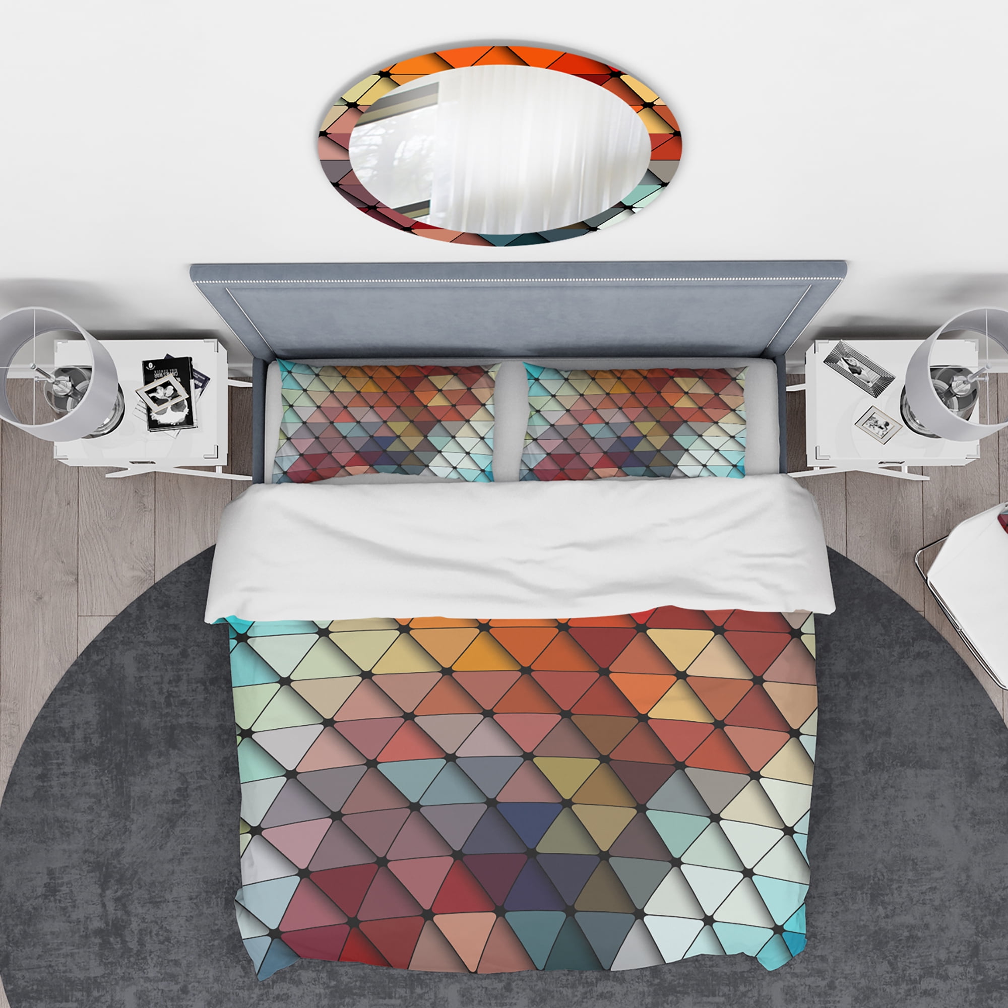 Designart '3D Diamond Shaped Geometry in Shades of Blue and Red' Modern & Contemporary Duvet Cover Set
