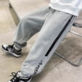 thumbnail image 2 of FAOWME Big Kids Boys Sweatpants With Pocket Drawstring Elastic Waist Color Block Plush Lined Ankle Tied Casual Trousers For Daily Wear Grey 9-10 Years, 2 of 5
