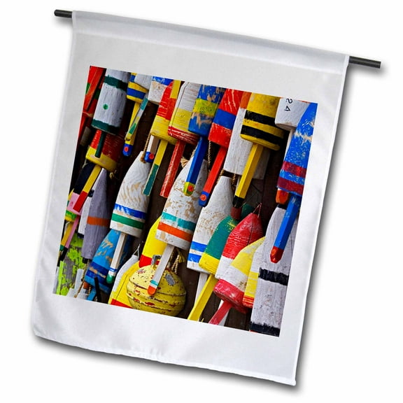 3dRose, Fishing, Buoys on wall, Maine - US20 AJE0001 - Adam Jones, 12 x 18 inch Garden Flag