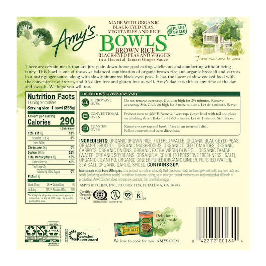 Pack of 12, Amy's, Brown Rice Black Eyed Peas and Veggies Bowl, 9 oz.