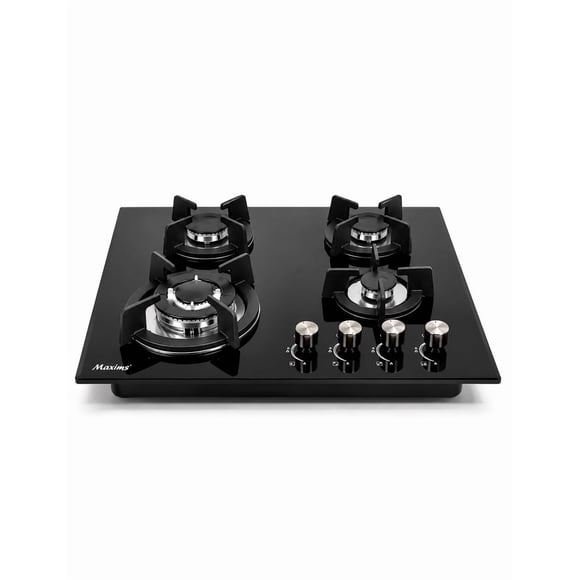 Parrilla de Gas Maxims Empotrable 4 Quemadores Cristal Negro 59cm Encendido Eléctrico Gas LP y Natural