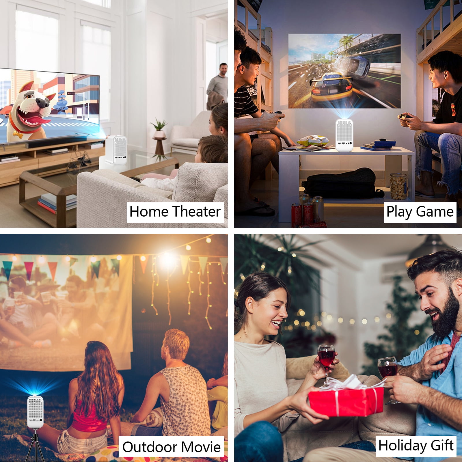 Mini Projector, Supporting 1080P High Definition Resolution, Portable Projector Screen with Projector Stand, Automatic Vertical Trapezoidal Correction,Equipped with WiFi and Bluetooth Functions,White