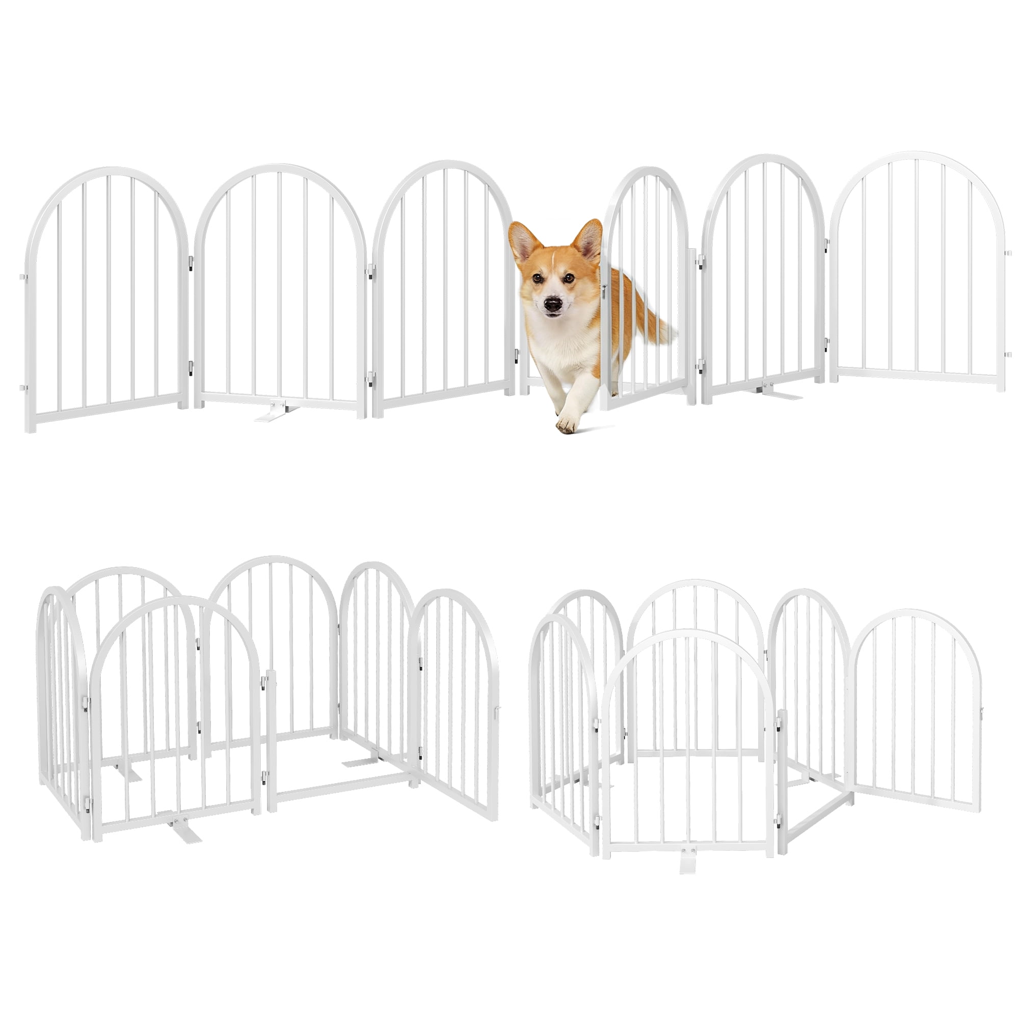 CBJCBJ Indoor Pet Gate, 6 Panel Folding Dog Gate , 24"H Freestanding Metal Pet Fence for Cats and Dogs ,White
