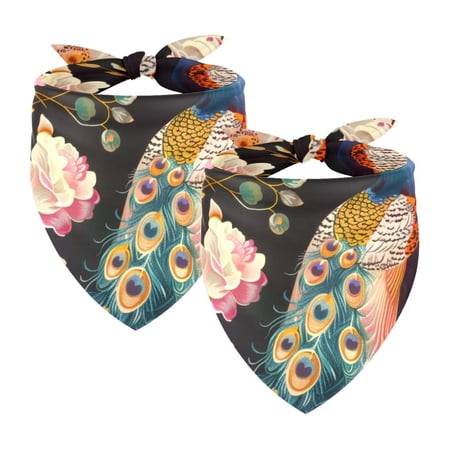 PhooArto Peacock Flowers Pattern Dog Bandanas 2 Pack Soft Washable Pet Scarf Triangle for Large Dogs Puppies and Cats
