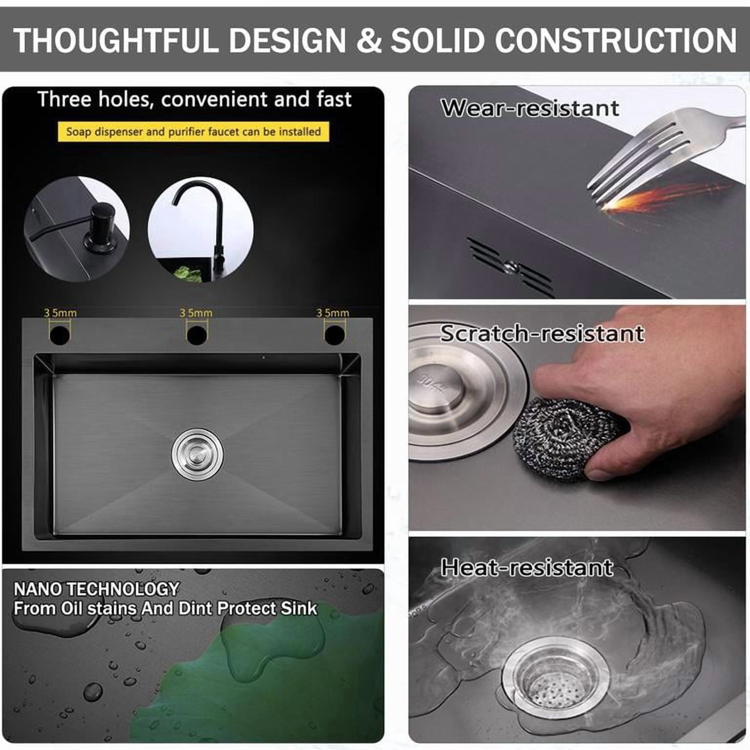 Dapmiu 30" Black Stainless Steel Freestanding Utility Sink, Heavy Duty Laundry Sink with Faucet, Soap Dispenser & Sink Grid, Versatile Sink for Laundry, Garage, Outdoor Kitchen, Patio & Garden,