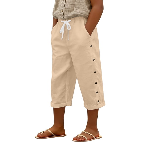 WERYOUNG Girl's Pants Solid Color Elastic Waist Kids Casual Wear Loose Fit Straight Leg Trousers With Side Snap Button Home Lounging Comfortable Soft Toddler Slacks