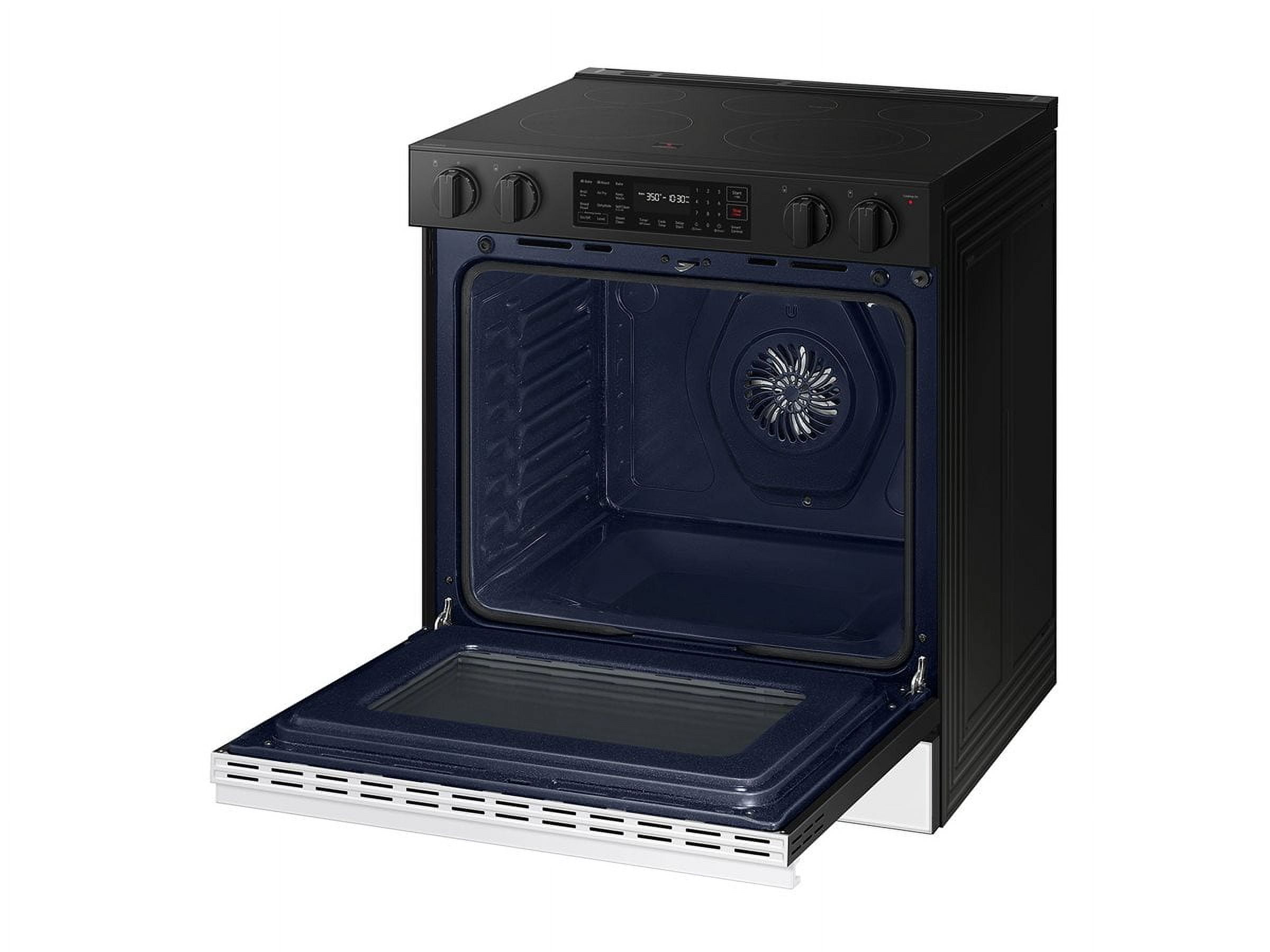 Samsung Inch Slide-In Electric Smart Range with 5 Elements, 6.3 cu. ft. Convection Oven, Warming Center, Storage Drawer, Air Fry, Self & Steam Clean, and ADA Compliant NSE6DB830012