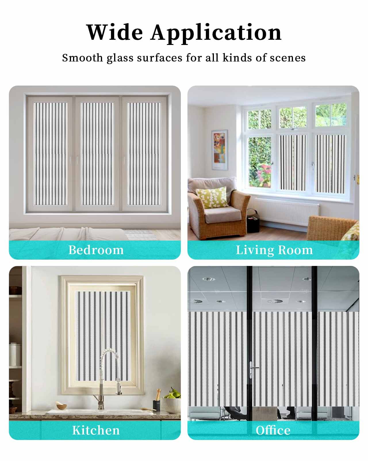 Window Privacy Film, Black Stripes UV Sun Blocking Window Tint Film Heat Control One Way Blackout Window Film, Geometric Vertical Linens Modern Minimalism Non Adhesive Static Cling 23.6x78.7 In