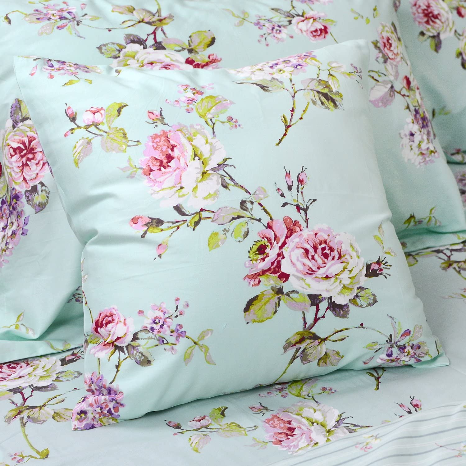 Lanpei 3-Pieces Blue Hydrangea Flower Duvet Bedding Set, Full Size, French Country Duvet Cover Set Cotton Farmhouse Bedding Flower and Rose Floral Comforter Cover