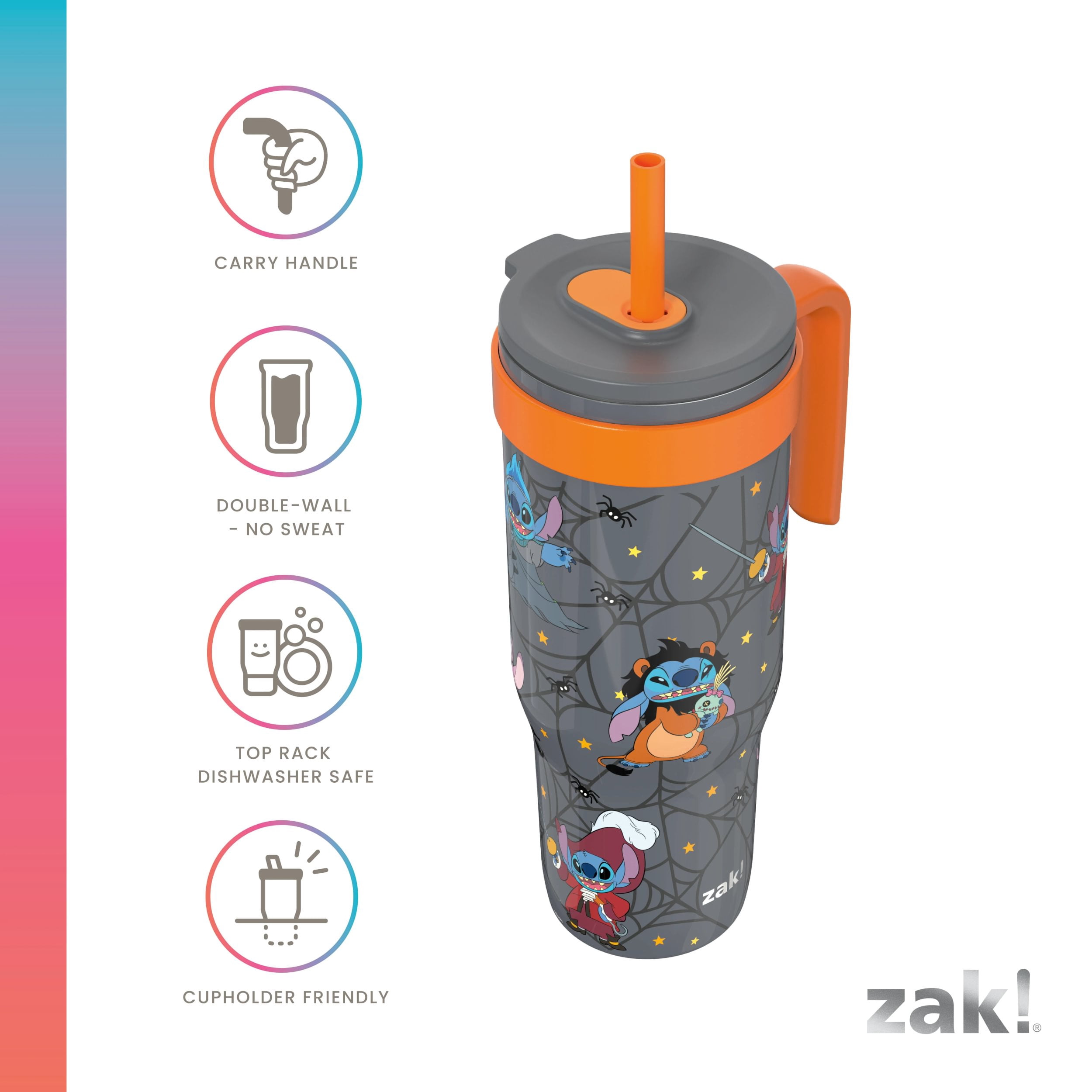 Zak Design 30oz SS Straw Tumbler with a Handle, Gray Stitch