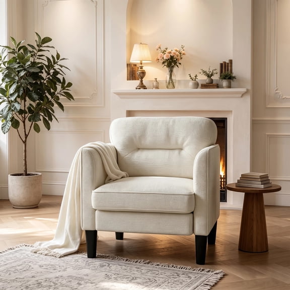 Melocadol Chenille Upholstered Accent Chair, Comfy Wide‑Seat Armchair, Compact Single Sofa for Living Room Bedroom Office, Beige