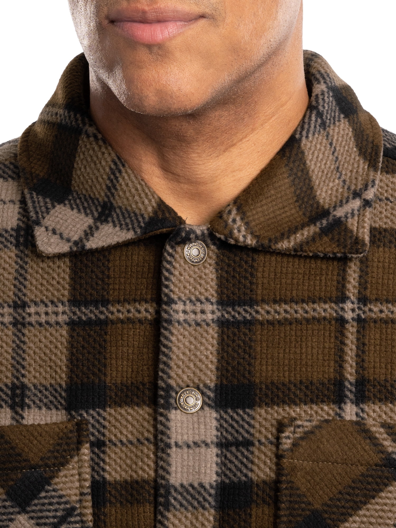 Wrangler Workwear Men's Button-up Bonded Flannel Texture Long Sleeve Overshirt, Size S-3XL