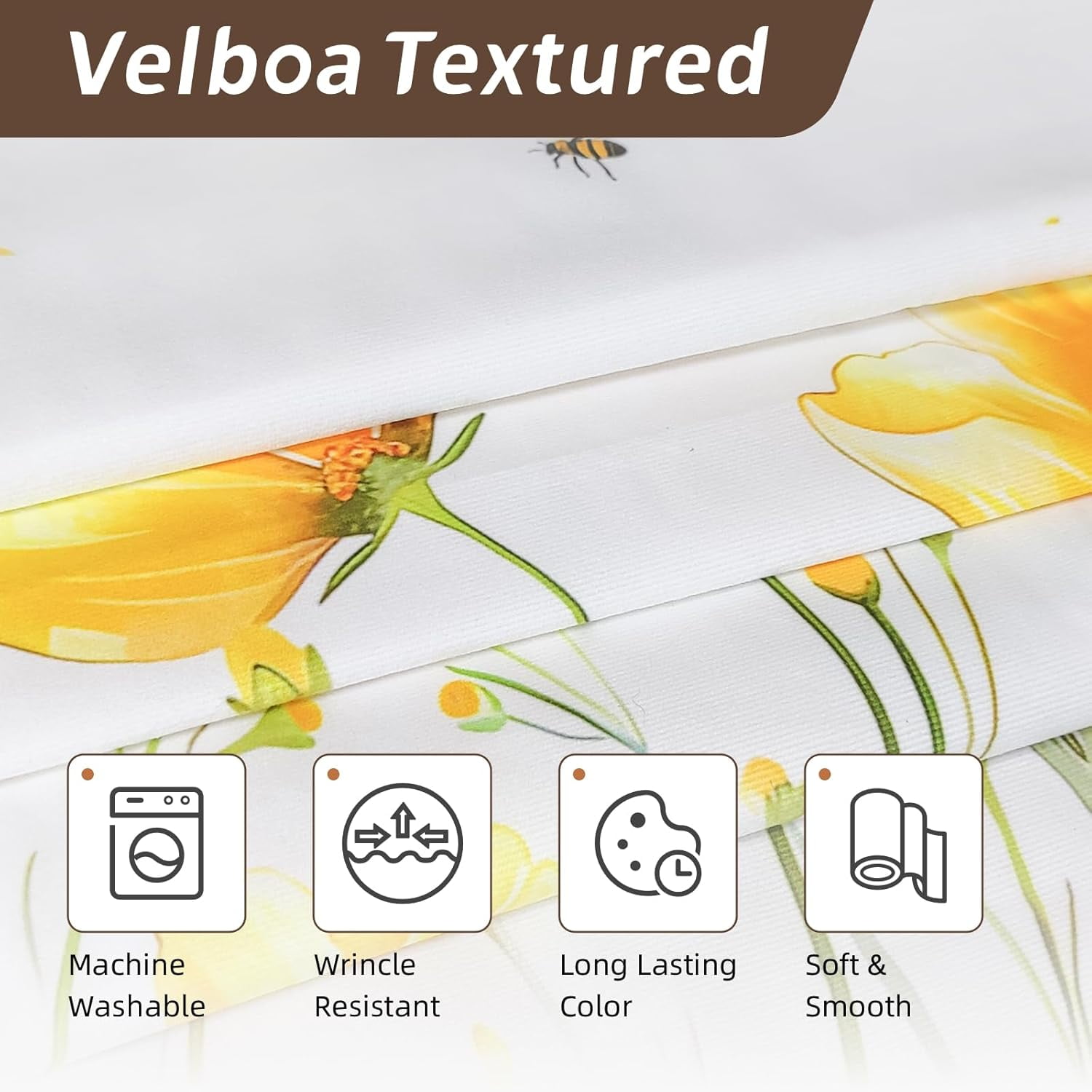 Kitchen Curtains (2 Pcs) Over Sink for Bathroom Window Cafe Basement Cortinas para Cocina Farmhouse Short Mini Curtain Flower Bee Summer Daisy Elegant Country Rustic Modern Cute - 27.5×36"