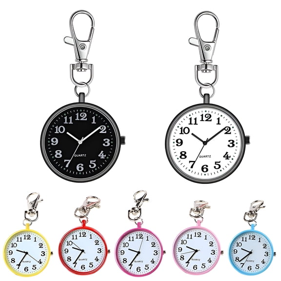 DESIGNICE Portable Nurse Pocket Watch Clip on with Key Buckle Pocket Watch Necklace Hanging Watch Decorative Nurse Watch
