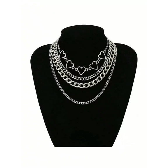 QQTDFG 1pc Stainless Steel Heart Chain Choker & 3pcs/set Chain Necklace For Women-default