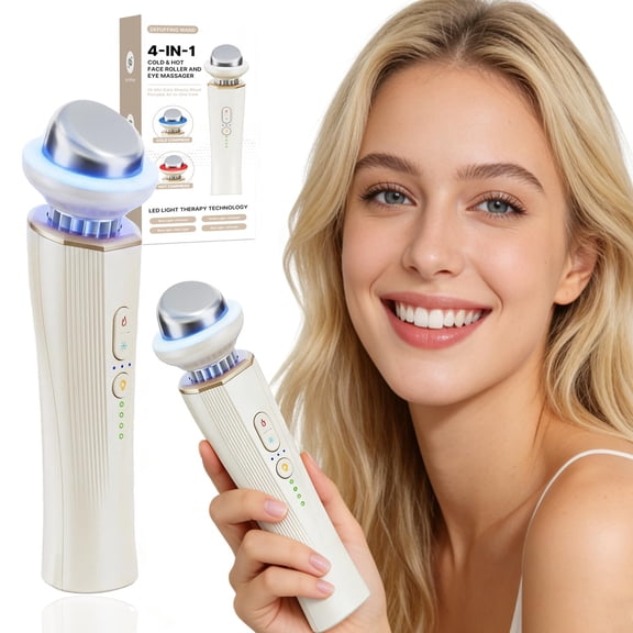 4-in-1 Hot & Cold Therapy Eye & Face Massager - Reduces Puffiness, Firms Skin, Diminishes Dark Circles, Boosts Radiance - Adjustable Temperature Facial Tool for Women & Men
