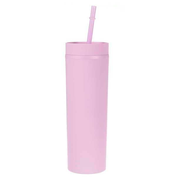 Vaso delgado Unique Bargains con tapas y pajitas 16Oz Mate Púrpura Reutilizable Acrílico