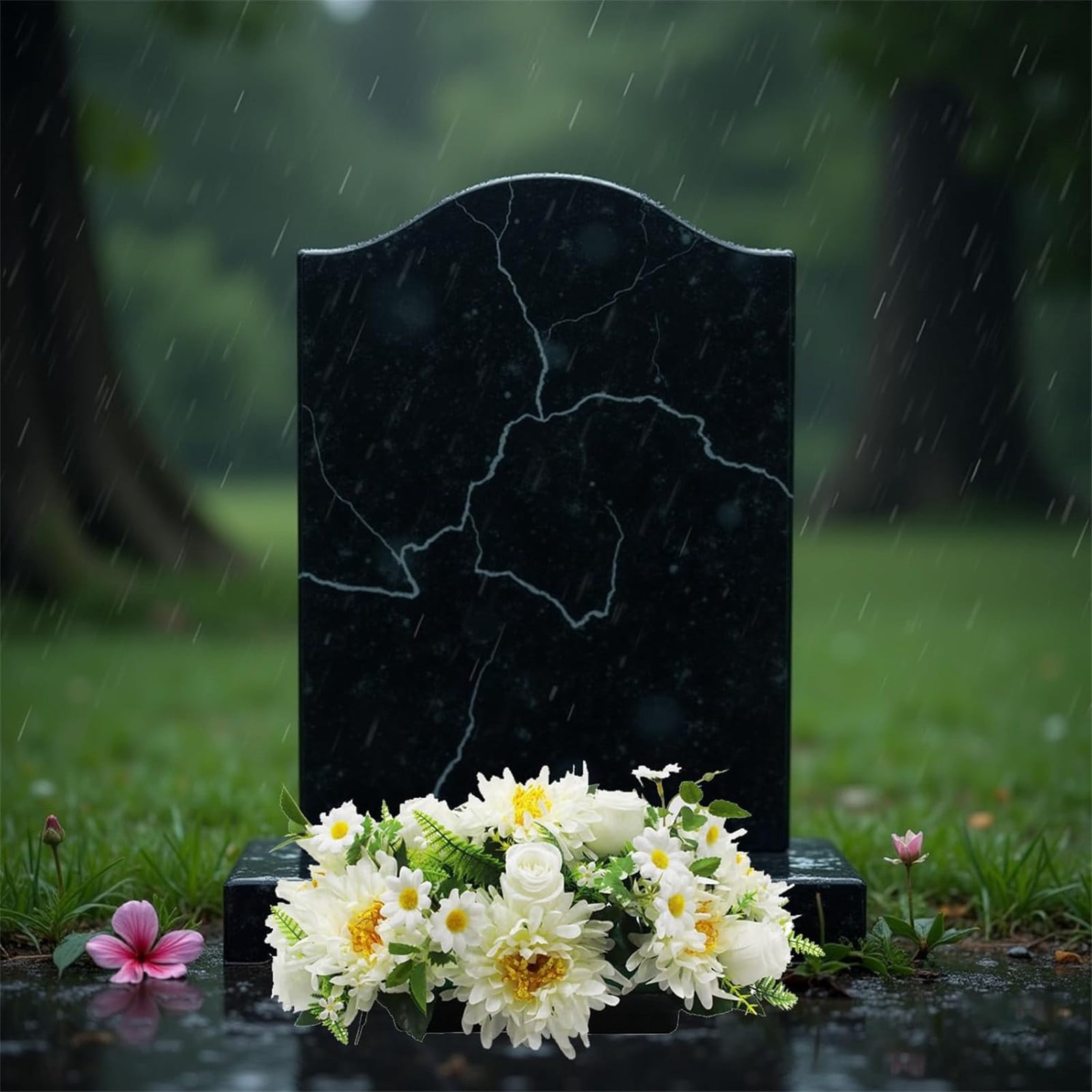 Memorial Artificial Flower for Gravesite, Chrysanthemum & Wildflower Cemetery Bouquet, Rainproof UV Resistant Outdoor Tribute, Cemetery & Gravesite Decor, Sympathy & Funeral Flowers (Champagne)