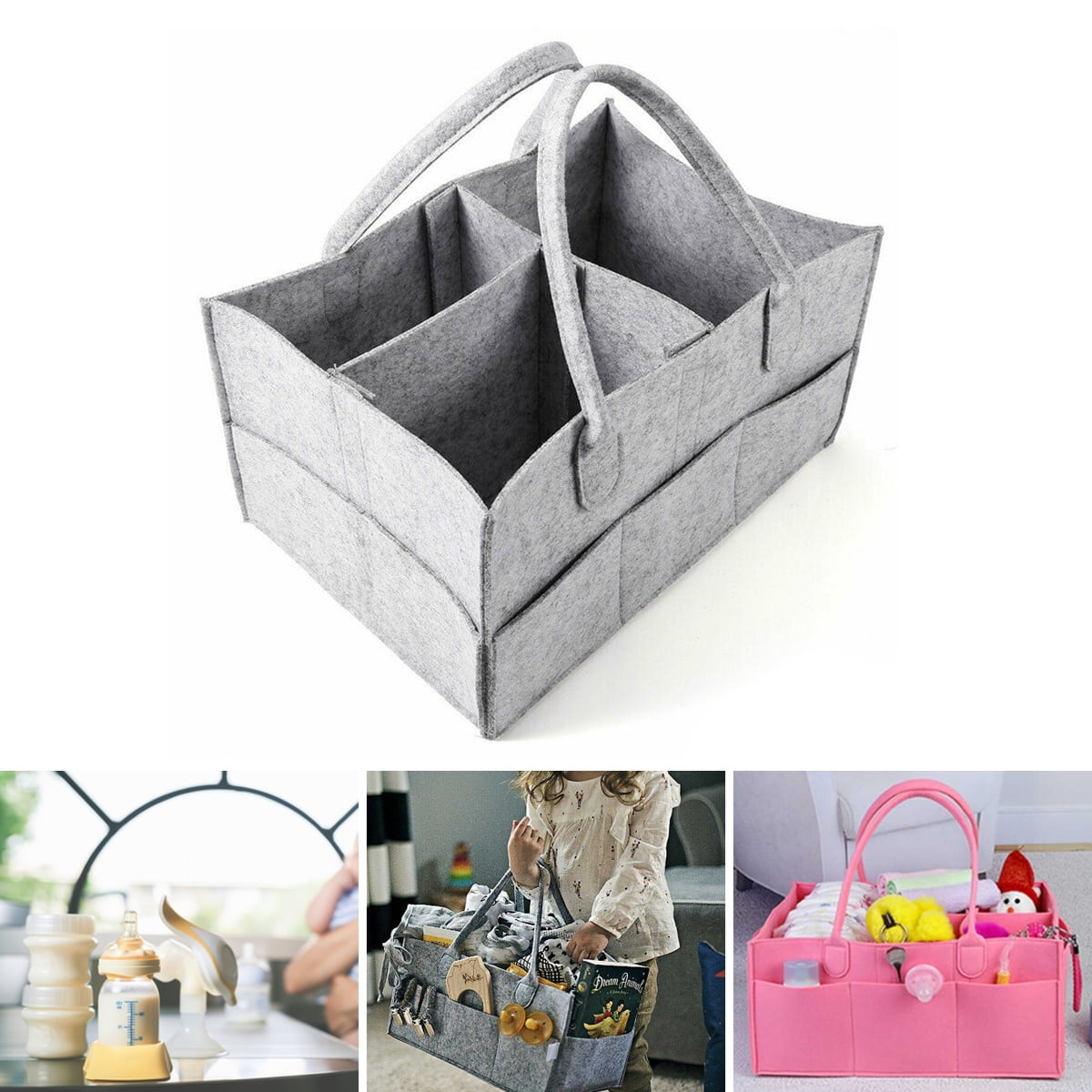 Baby Infant Diaper Organizer Caddy Pouch Felt Changing Nappy Storage Carrier Bag