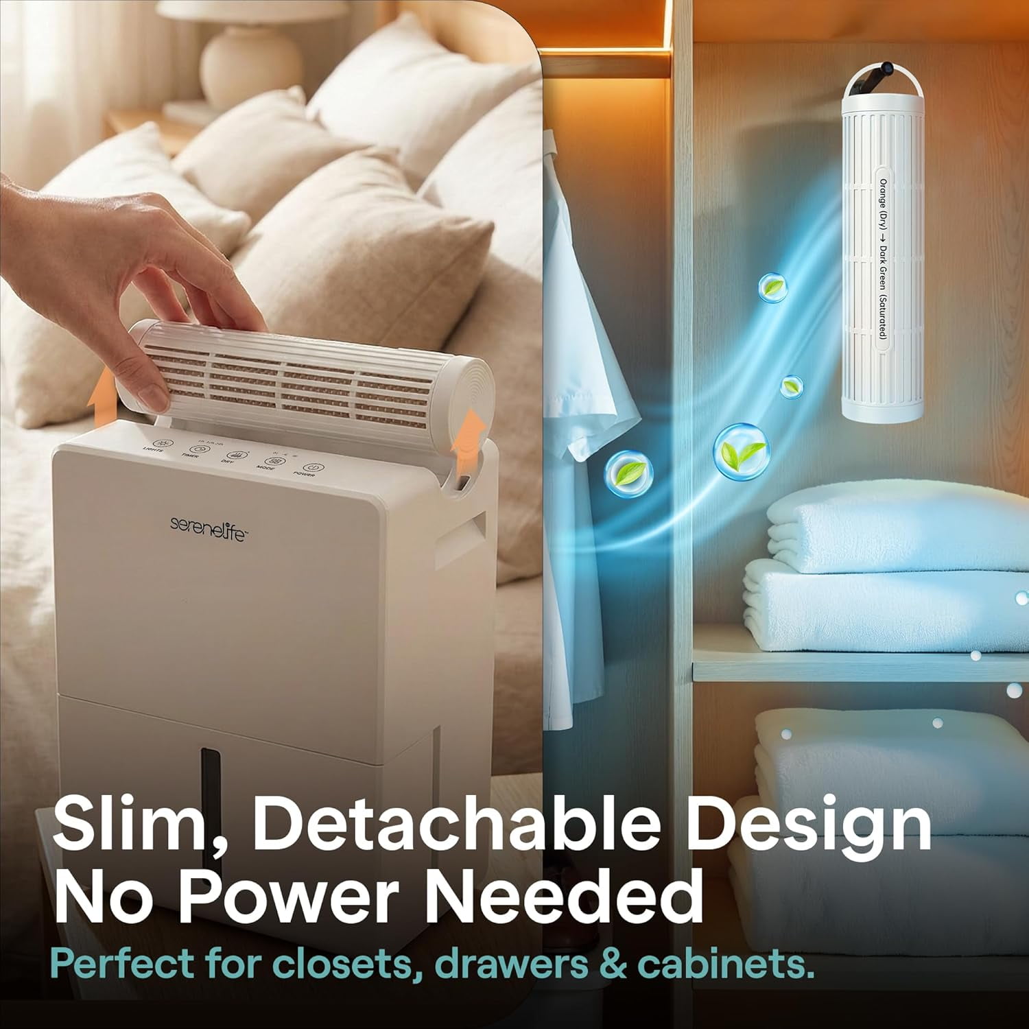SereneLife 91 Oz Home Dehumidifier – Quiet Bedroom, Bathroom & Basement Moisture Remover with Drying Base, Timer, Sleep Mode & Smart Humidity Control, Covers Up to 1200 Sq Ft (White, 9 x 6 x 13 In)
