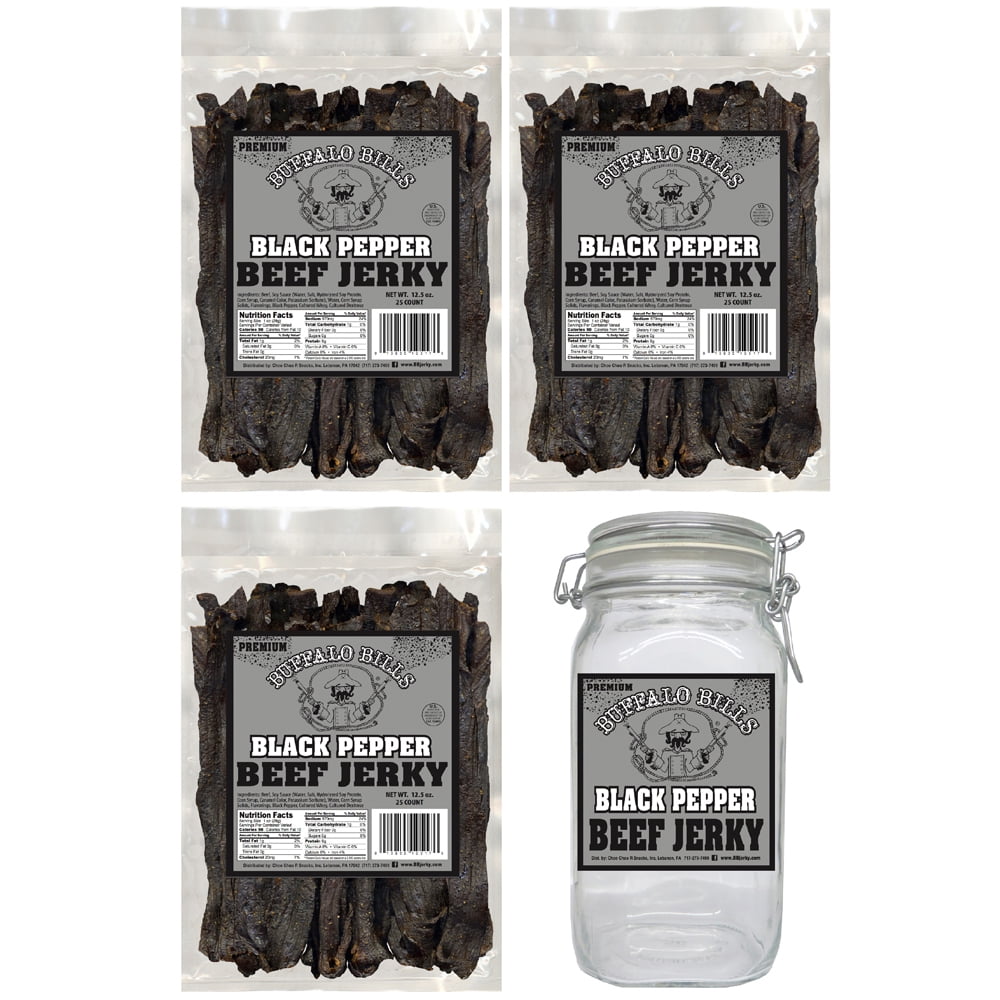 Buffalo Bills Black Pepper Beef Jerky 3 Bag Starter Kit (3 bags and 1 jar)