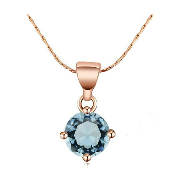 18K Rose Gold 2 Carat Created Blue Topaz Round Stud Necklace Plated 18 inch by PJ Jewelry