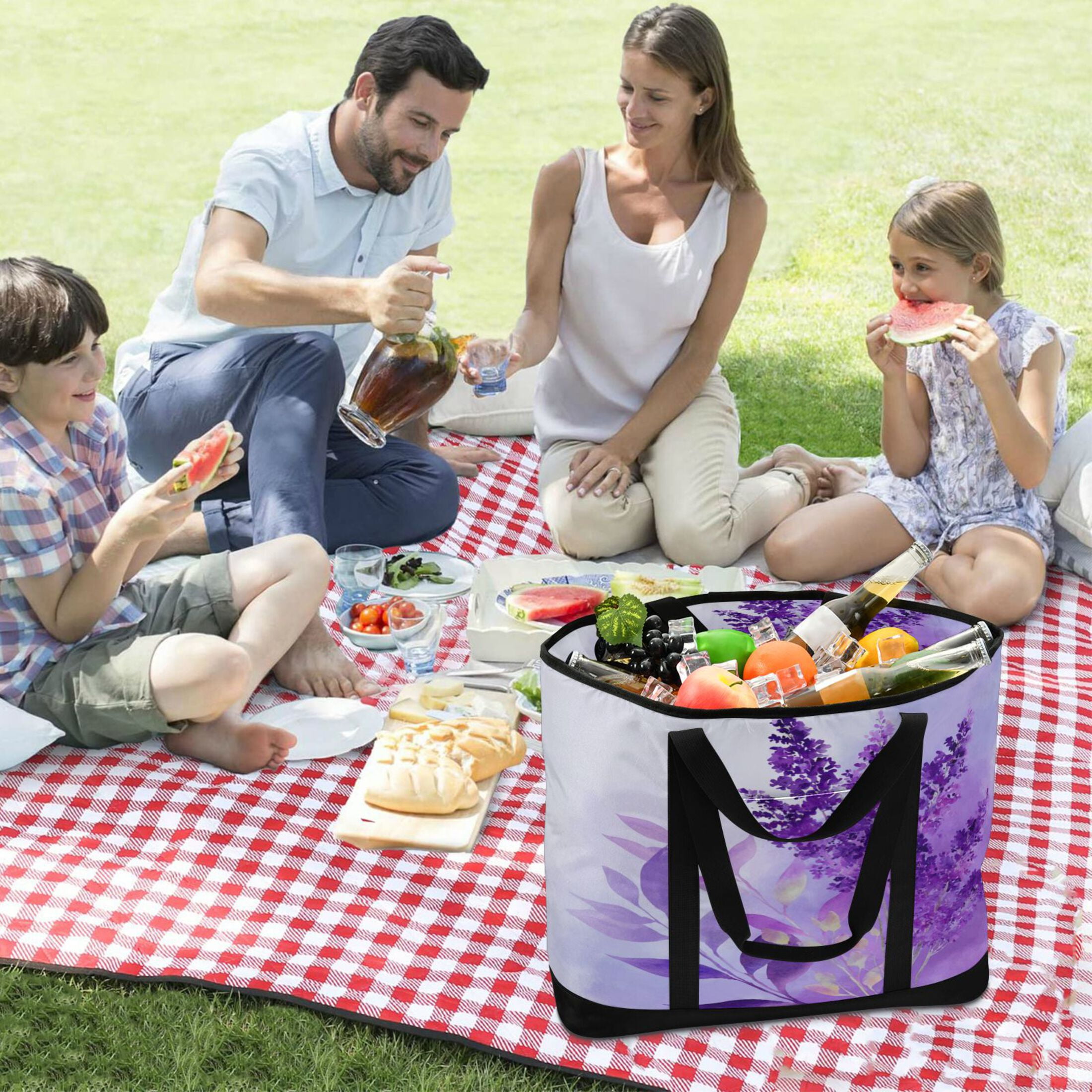 Extra-Large Wide Opening Design Capacity Hand-Held Ice Pack Thickened Insulation Layer For Long-Lasting Cold Retention For Outdoor Shopping Picnics And Camping Watercolor Lavender Clip Art