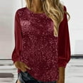 thumbnail image 2 of Enjoytime Shirts for Women Trendy Long Sleeve Solid Color Round Neck Sequin Blouse Business Casual Work Tops, 2 of 7