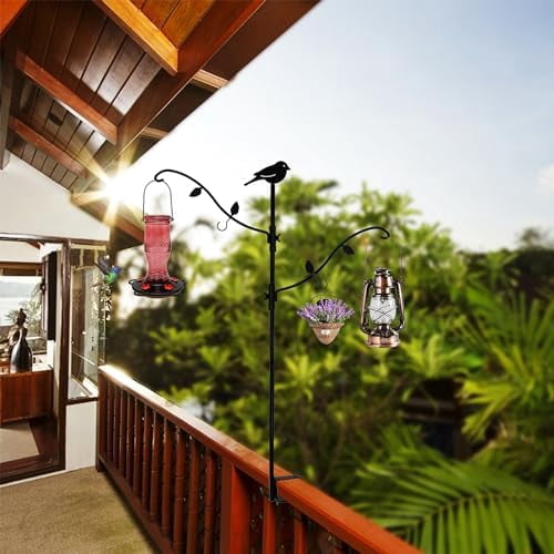 Deck Pole Bird Feeding Station Kit, Porch Multi Hook Bird Feeder Hanging Kit with Two Adjustable Branches, Attracting Wild Birds, Planter Hanger$$Garden & Patio