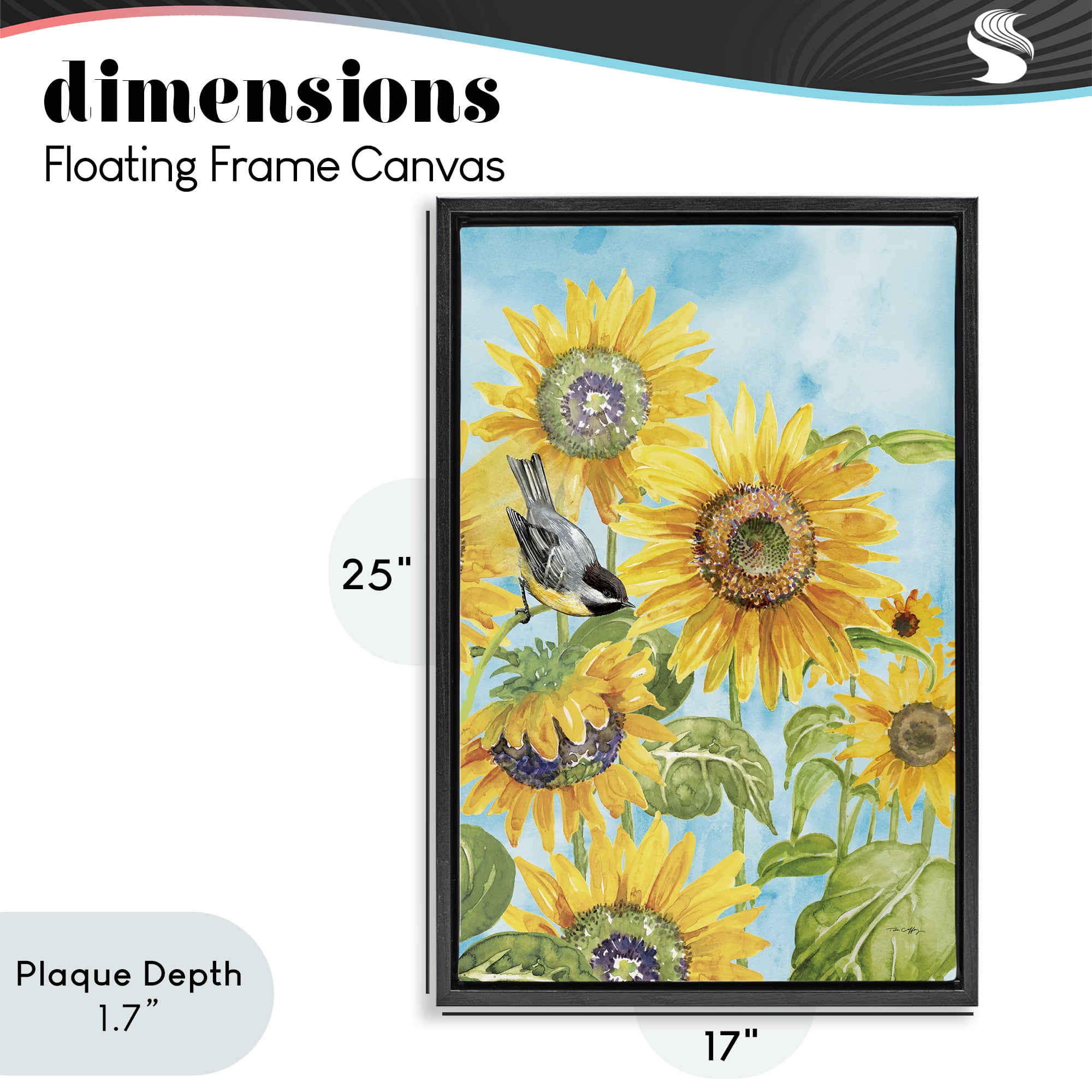 Stupell Industries Sunflower Honey Bird Black Framed Floater Canvas Wall Art, design by Tim Coffey