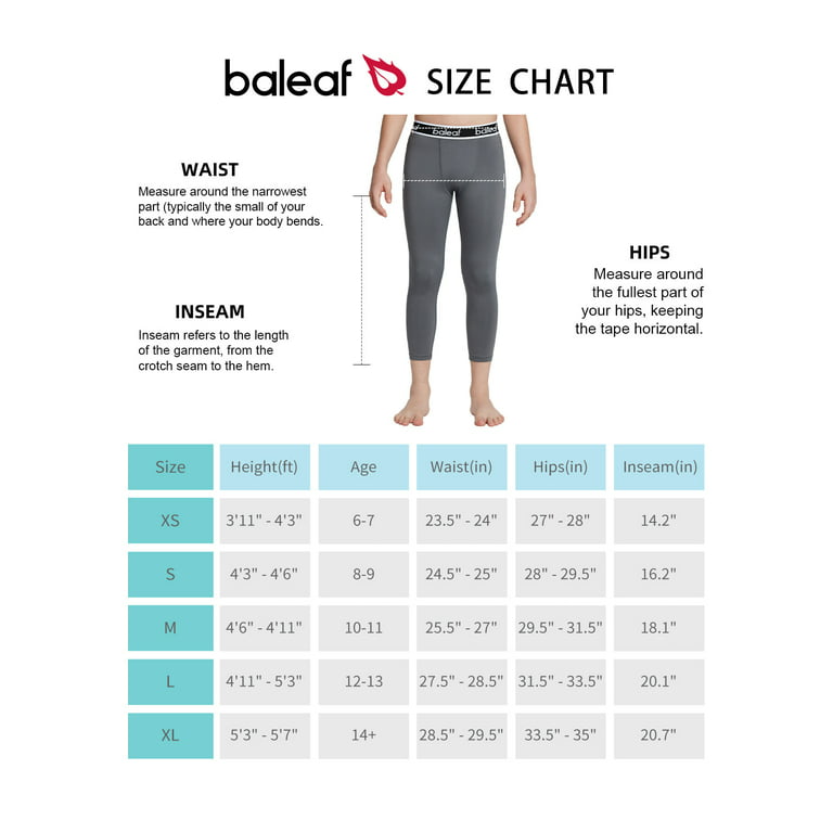 Baleaf Tights For Boys Compression Pants 3/4 Leggings Kids Basketball  Football Grey XS